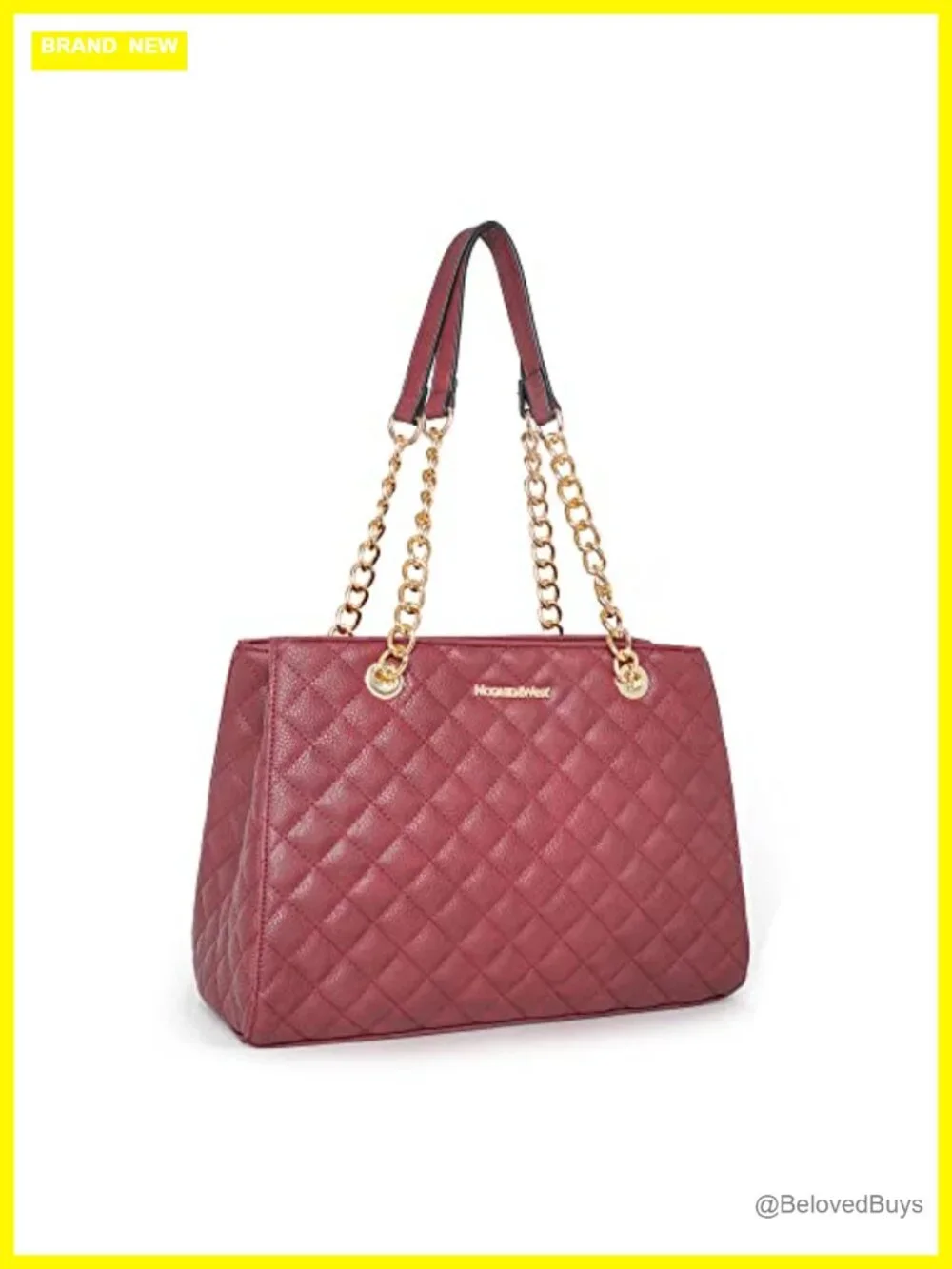 Quilted Faux Leather Tote Bag with Chain Shoulder Strap